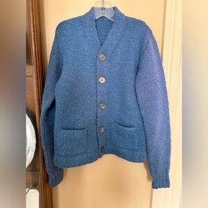 Vintage 70s Boys Blue Cardigan Sweater